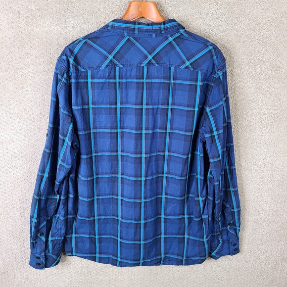 Rock Republic Shirt Mens XL Blue Check Button Down Pockets Cotton Blend Stretch - Picture 6 of 9